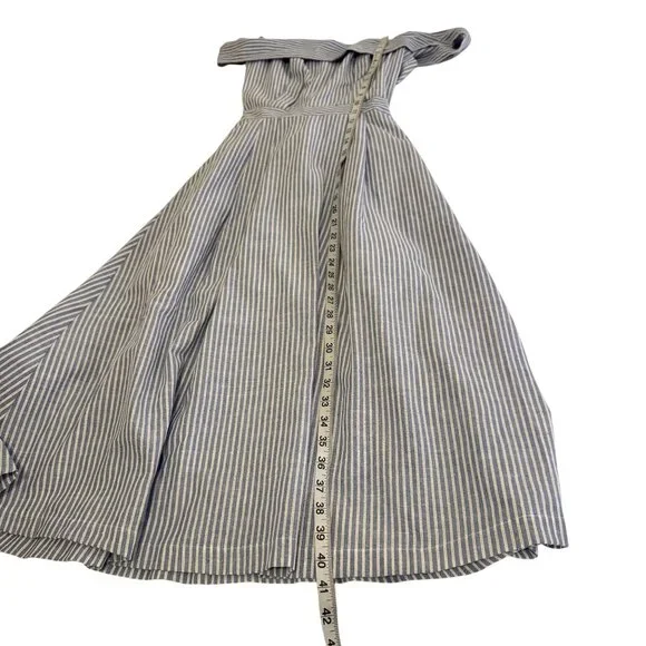 JOA Women's Striped Blue & White Poplin Off-the-Shoulder Midi Dress Size S - Picture 6 of 7
